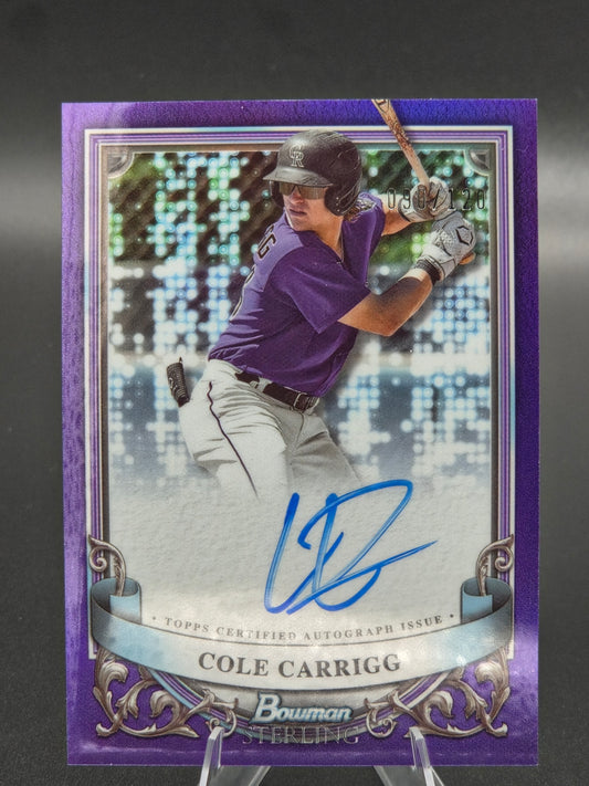 2024 Bowman Sterling Cole Carrigg Purple Autograph 090/120 #PA-CC Colorado Rockies