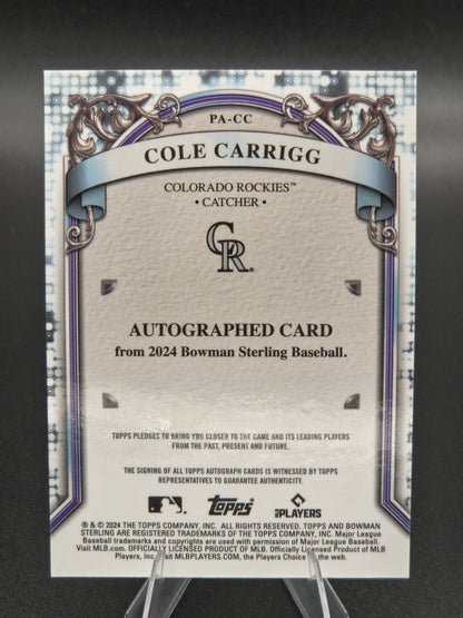 2024 Bowman Sterling Cole Carrigg Purple Autograph 090/120 #PA-CC Colorado Rockies