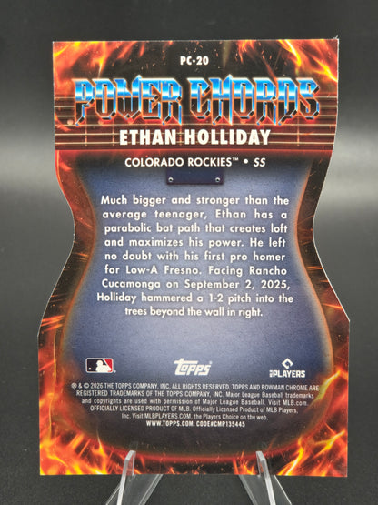 2026 Bowman Chrome Power Chords Ethan Holliday Green Refractor 30/99 #PC-20 Colorado Rockies