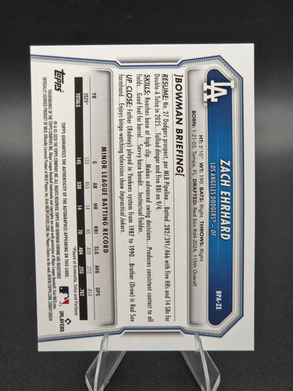 2026 Bowman Chrome 1st Bowman Zach Ehrhard Autograph #BPA-ZE Los Angeles Dodgers