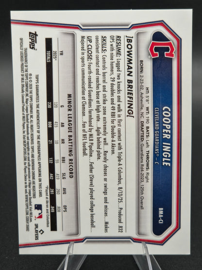 2026 Bowman Chrome Cooper Ingle Blue Mojo Autograph 139/150 #BMA-CI Cleveland Guardians
