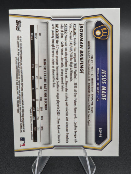 2026 Bowman Chrome Jesús Made Mojo Refractor #BCP-96 Milwaukee Brewers