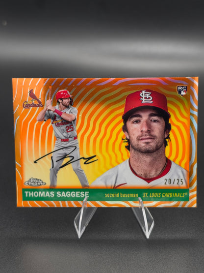 2025 Topps Chrome Thomas Saggese Orange Refractor Rookie Autograph 20/25 #217 St. Louis Cardinals