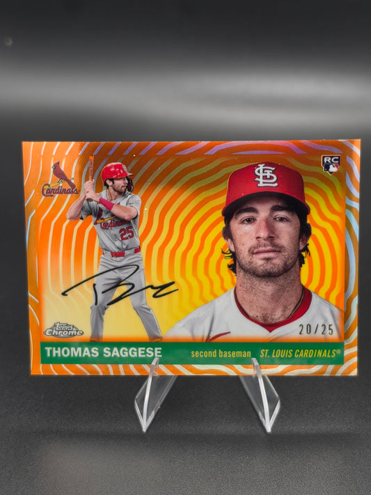 2025 Topps Chrome Thomas Saggese Orange Refractor Rookie Autograph 20/25 #217 St. Louis Cardinals