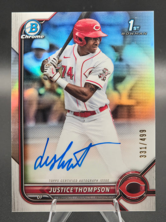 2022 Bowman Chrome 1st Bowman Justice Thompson Refractor Autograph 331/499 #CPA-JT Cincinnati Reds