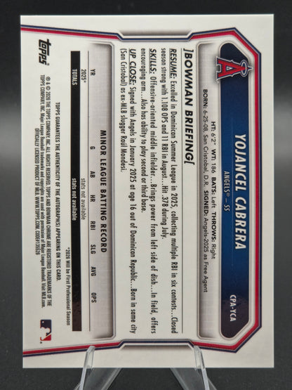 2026 Bowman Chrome 1st Bowman Yojancel Cabrera Mojo Autograph 006/150 #CPA-YCA Los Angeles Angels