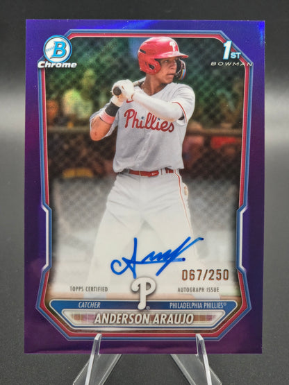 2026 Bowman Chrome 1st Bowman Anderson Araujo Purple Autograph 067/250 #CPA-ANA Philadelphia Phillies