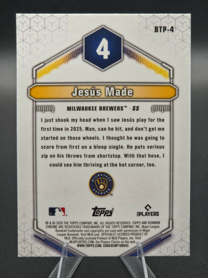 2026 Bowman Chrome Jesús Made Bowman Top 100 #BTP-4 Milwaukee Brewers