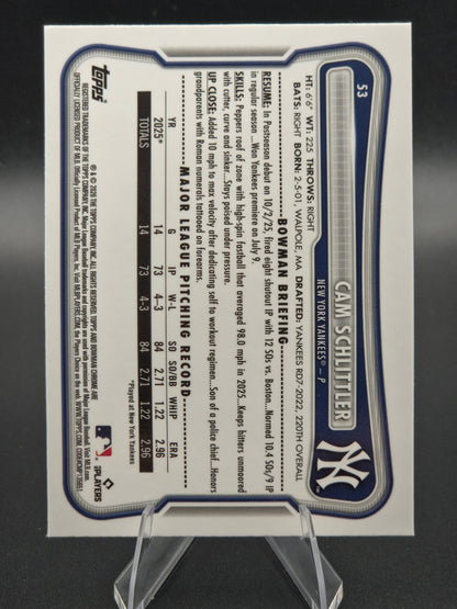 2026 Bowman Chrome Cam Schlittler Mojo Refractor Rookie #53 New York Yankees