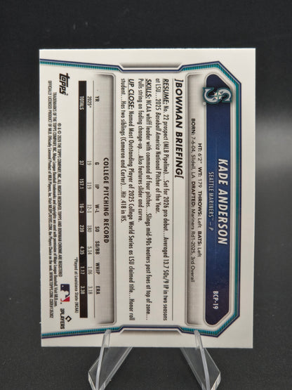 2026 Bowman Chrome Kade Anderson Shimmer Refractor #BCP-19 Seattle Mariners