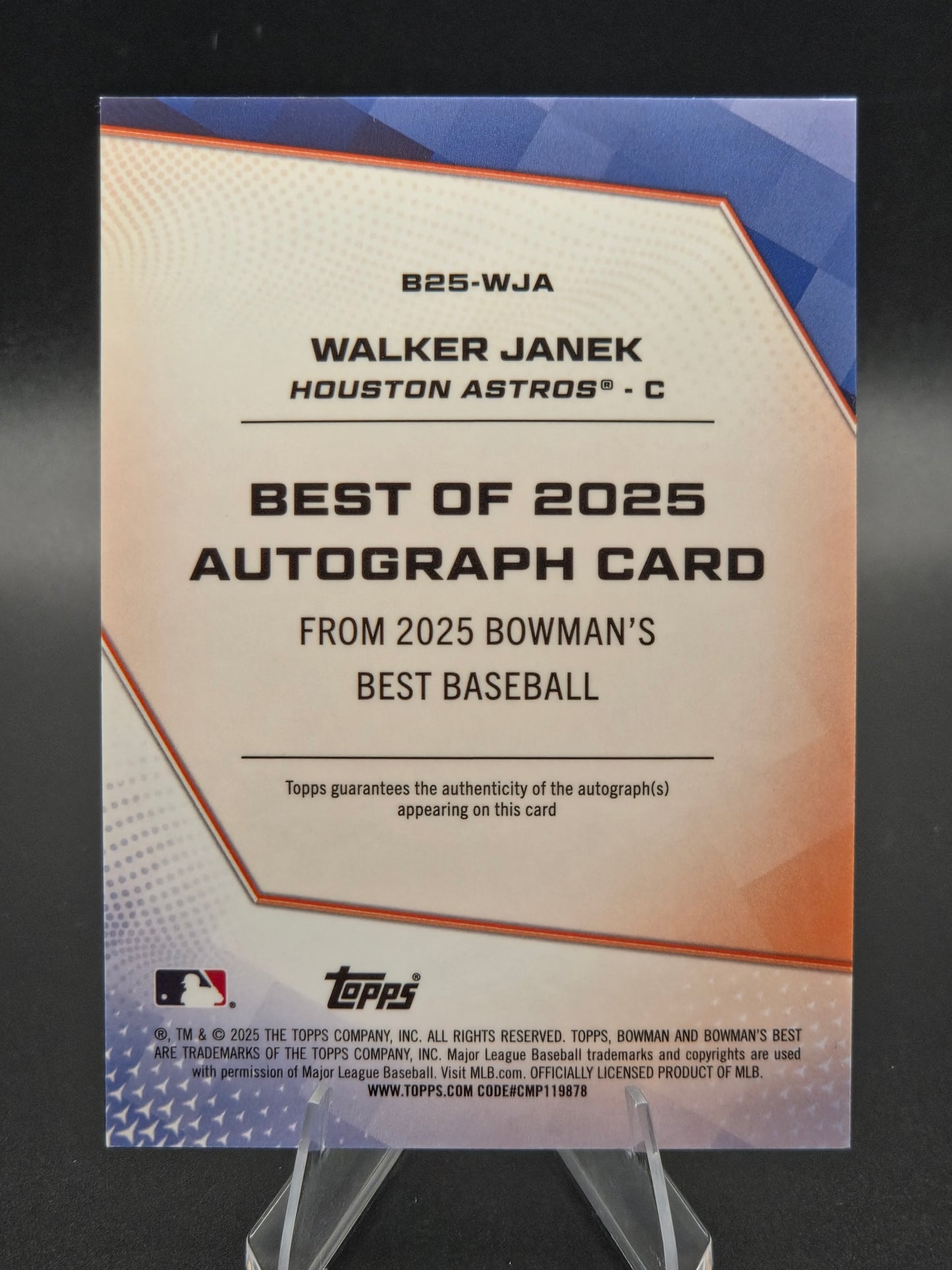 2025 Bowman's Best Walker Janek Blue Refractor Autograph 07/75 #B25-WJA Houston Astros