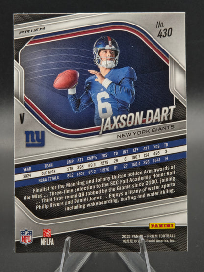 2025 Panini Prizm Football Jaxson Dart Silver Rookie #430 New York Giants