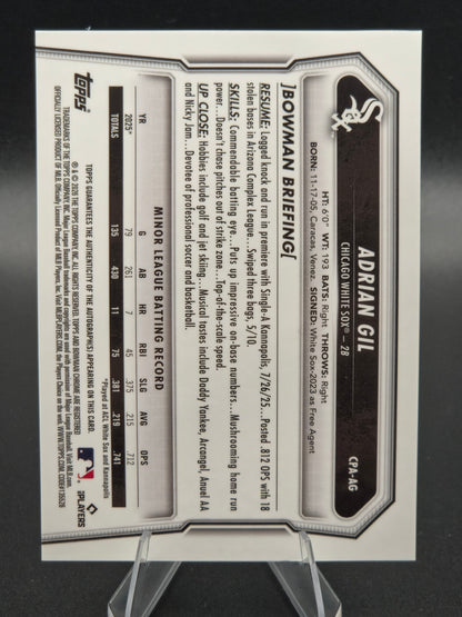 2026 Bowman Chrome 1st Bowman Adrian Gil Speckle Autograph 111/299 #CPA-AG Chicago White Sox