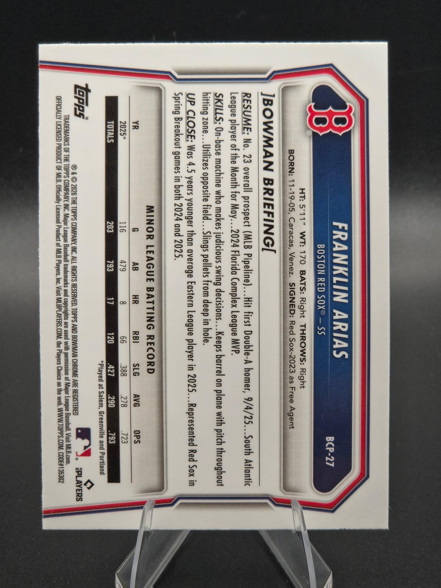 2026 Bowman Chrome Franklin Arias Shimmer Refractor #BCP-27 Boston Red Sox