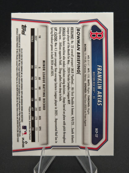 2026 Bowman Chrome Franklin Arias Laser Refractor #BCP-27 Boston Red Sox