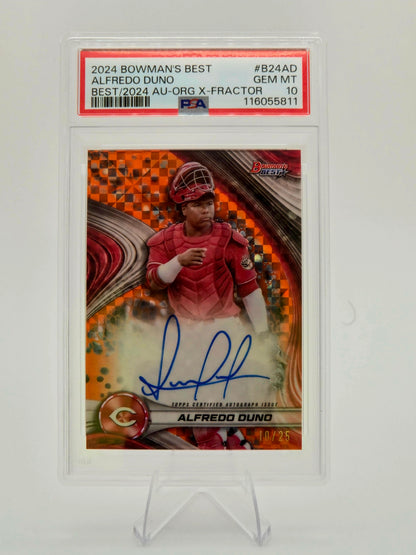 2024 Bowman's Best Alfredo Duno Best of 2024 Autograph Orange X-Fractor 10/25 #B24-AD PSA 10 Cincinnati Reds