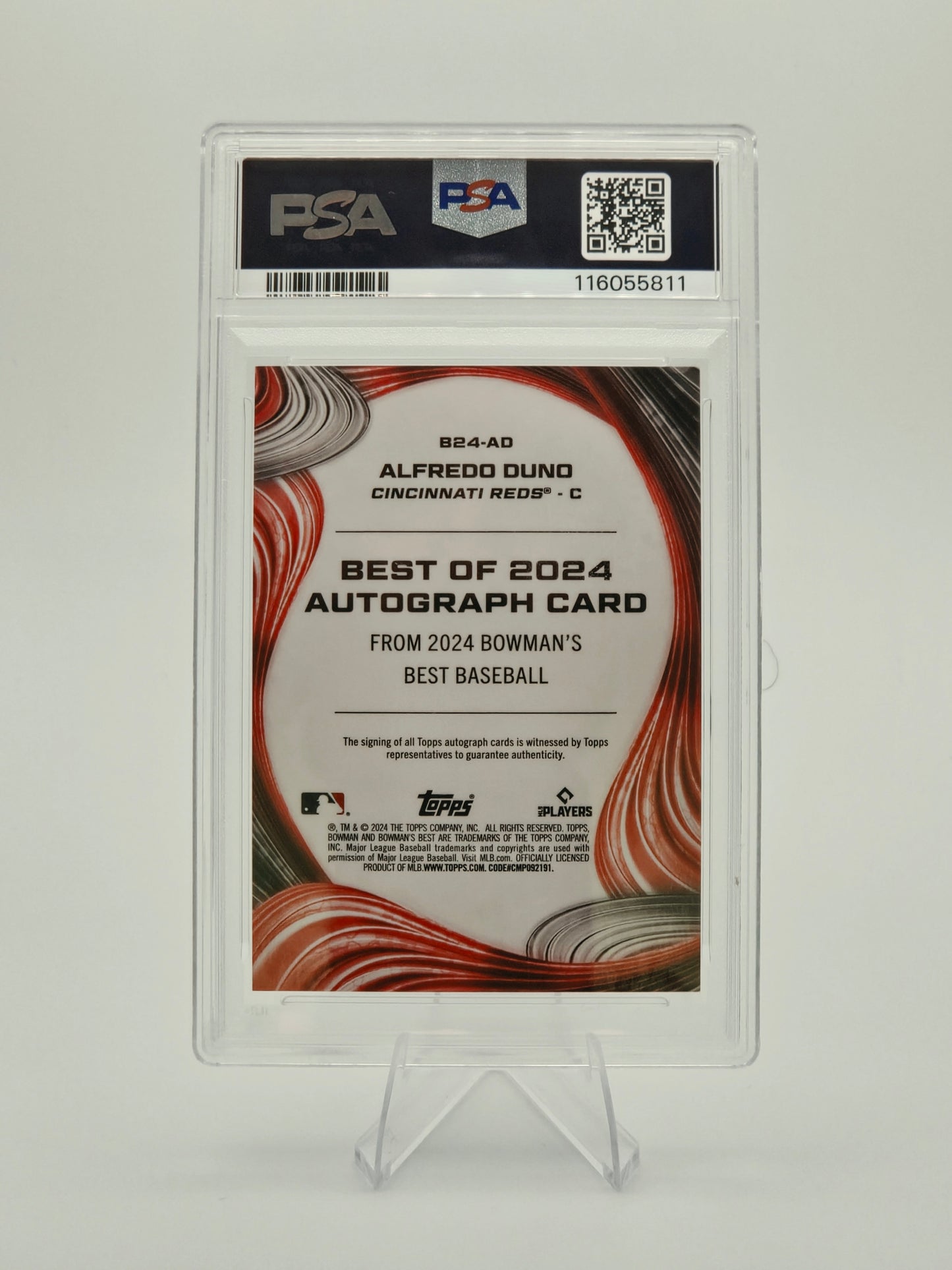 2024 Bowman's Best Alfredo Duno Best of 2024 Autograph Orange X-Fractor 10/25 #B24-AD PSA 10 Cincinnati Reds