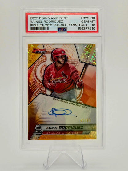 2025 Bowman's Best Rainiel Rodriguez Best of 2025 Gold Mini-Diamond Autograph 41/50 #B25-RR PSA 10 Cardinals