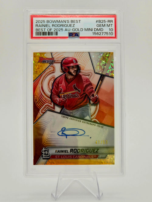 2025 Bowman's Best Rainiel Rodriguez Best of 2025 Gold Mini-Diamond Autograph 41/50 #B25-RR PSA 10 Cardinals