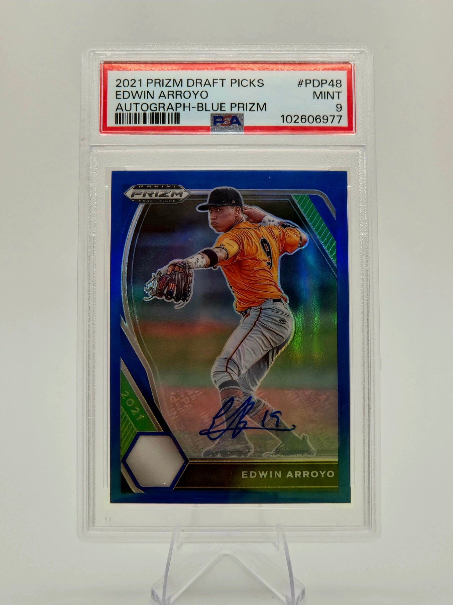 2021 Panini Prizm Draft Picks Edwin Arroyo Blue Prizm Autograph 72/99 #PDP48 PSA 9 Cincinnati Reds