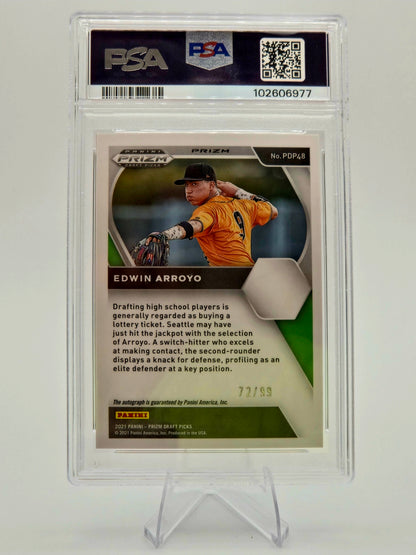 2021 Panini Prizm Draft Picks Edwin Arroyo Blue Prizm Autograph 72/99 #PDP48 PSA 9 Cincinnati Reds
