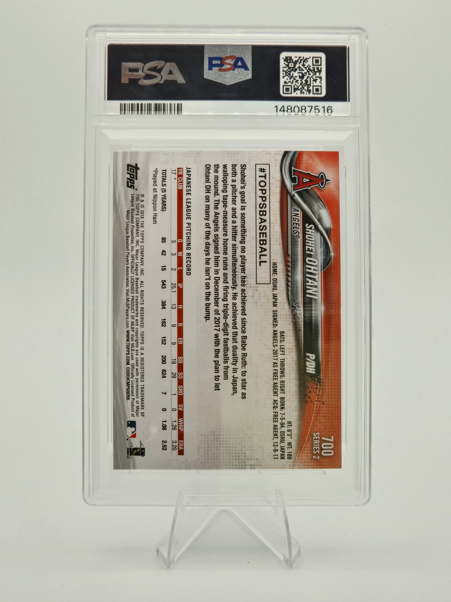 2018 Topps Shohei Ohtani Pitching Rookie #700 PSA 9 Los Angeles Angels