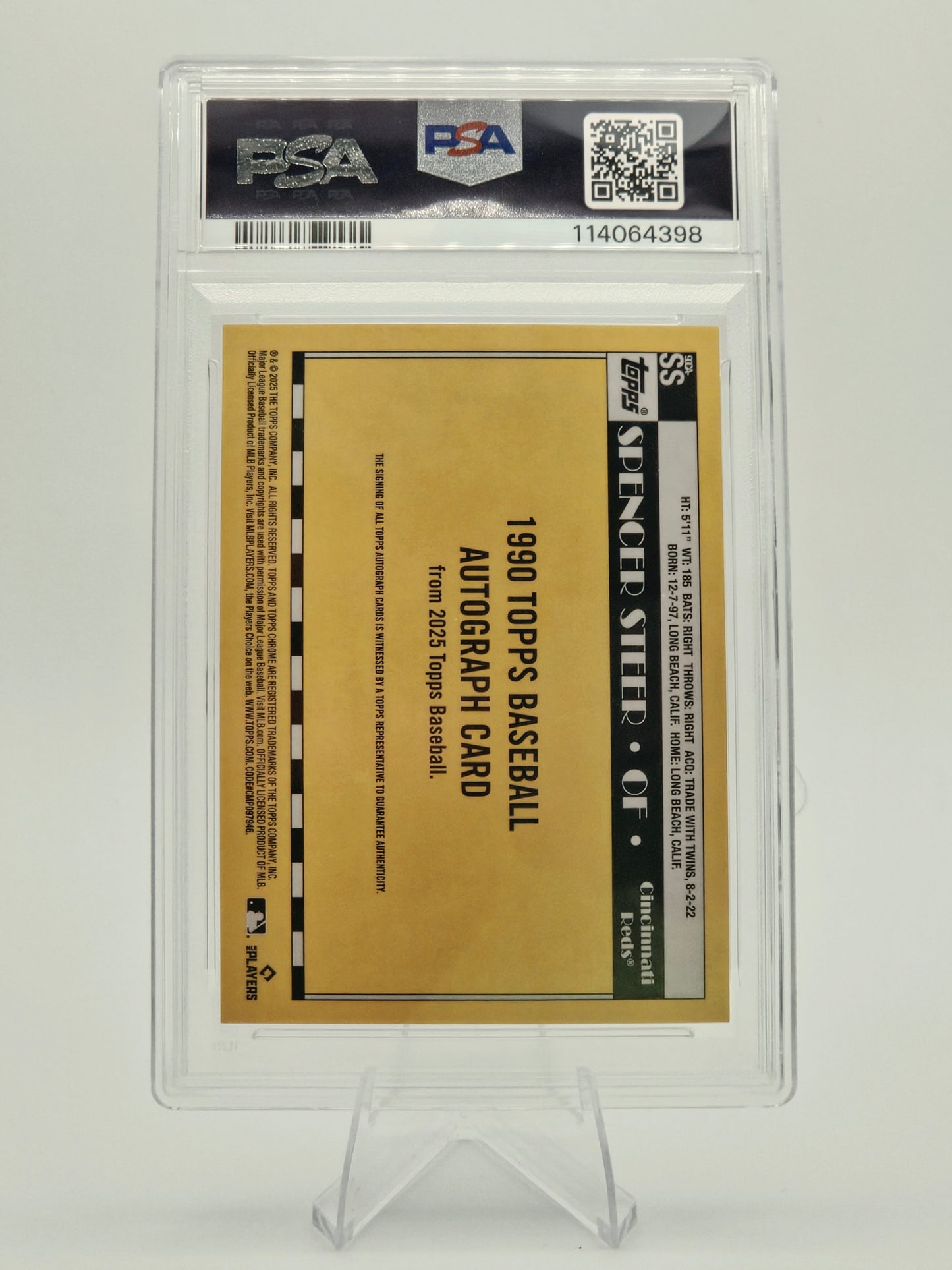 2025 Topps Silver Pack Spencer Steer Gold Autograph 24/50 #SS PSA 10 Auto 10 Cincinnati Reds