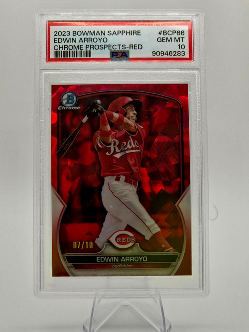 2023 Bowman Chrome Sapphire Edwin Arroyo Red Sapphire 07/10 #BCP-66 PSA 10 Cincinnati Reds