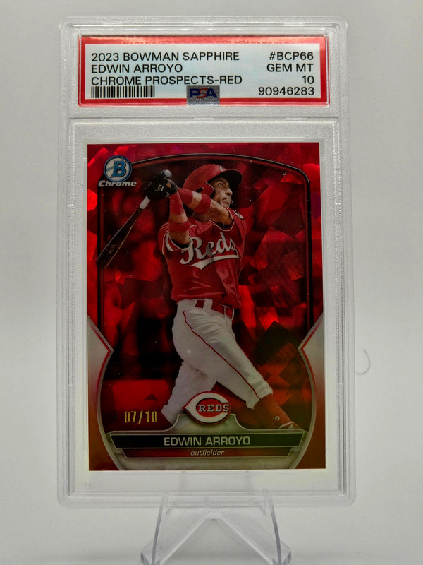 2023 Bowman Chrome Sapphire Edwin Arroyo Red Sapphire 07/10 #BCP-66 PSA 10 Cincinnati Reds