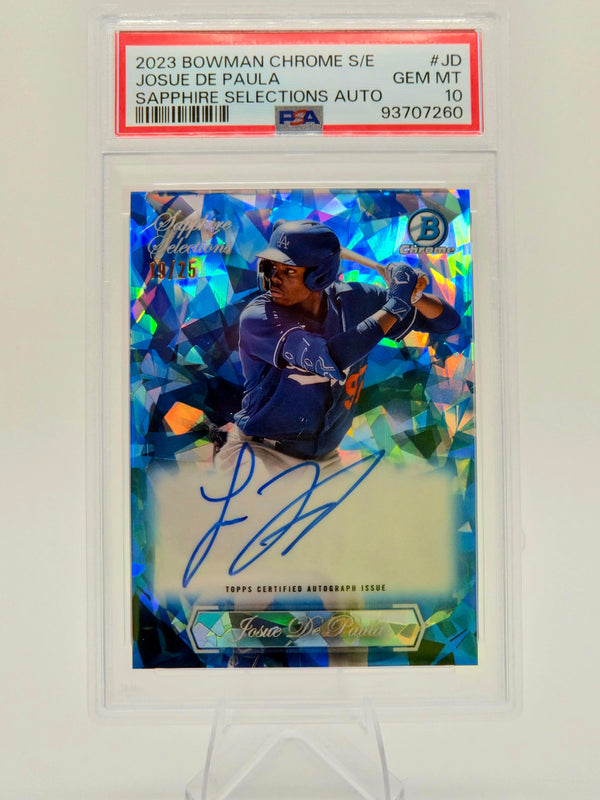 2023 Bowman Chrome Sapphire Josue De Paula Sapphire Selections Autograph 19/25 #SSA-JD PSA 10 Dodgers