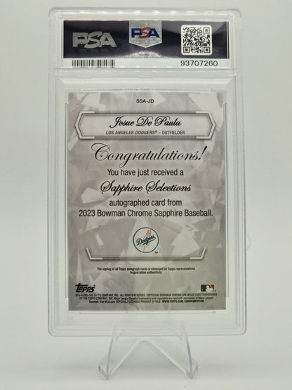 2023 Bowman Chrome Sapphire Josue De Paula Sapphire Selections Autograph 19/25 #SSA-JD PSA 10 Dodgers