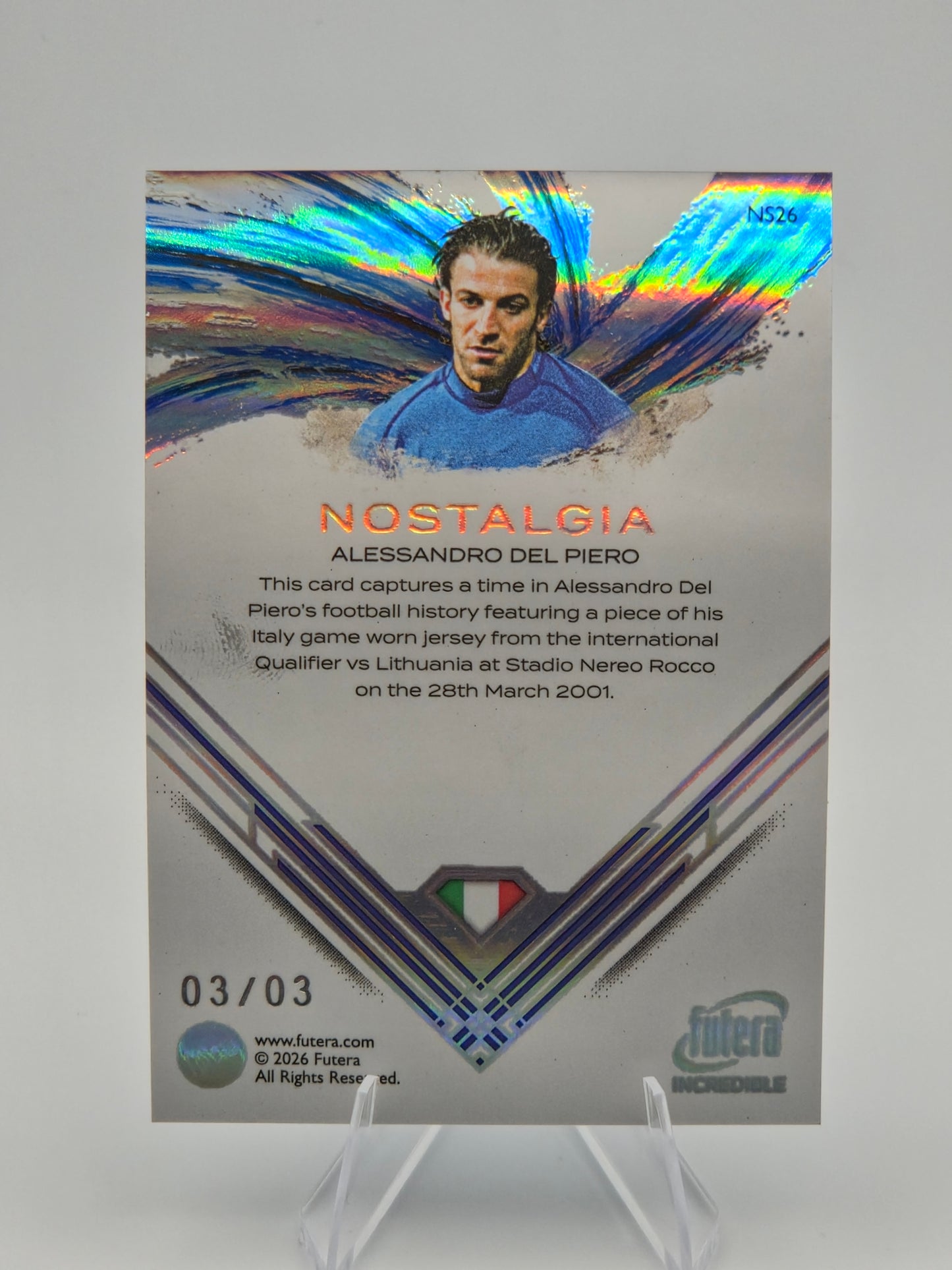 2026 Futera Incredible Series 2 Alessandro Del Piero Nostalgia Game-Worn Jersey 03/03 #NS26 Italy