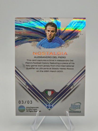 2026 Futera Incredible Series 2 Alessandro Del Piero Nostalgia Game-Worn Jersey 03/03 #NS26 Italy