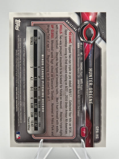 2018 Bowman Chrome Hunter Greene 1st Bowman Prospect Autograph #CPA-HG Cincinnati Reds