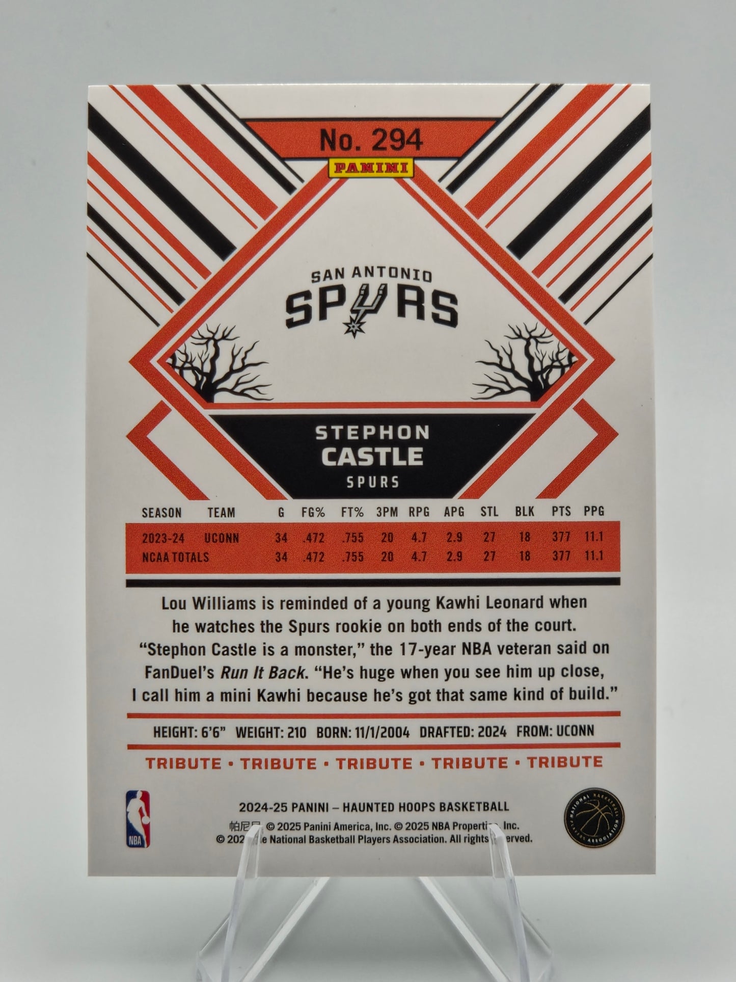 2024-25 Panini Haunted Hoops Stephon Castle Rookie Holo Bats 240/399 #294 San Antonio Spurs