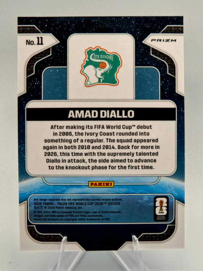 2026 Panini Prizm FIFA World Cup Amad Diallo Global Reach Silver Prizm Insert #11 Ivory Coast