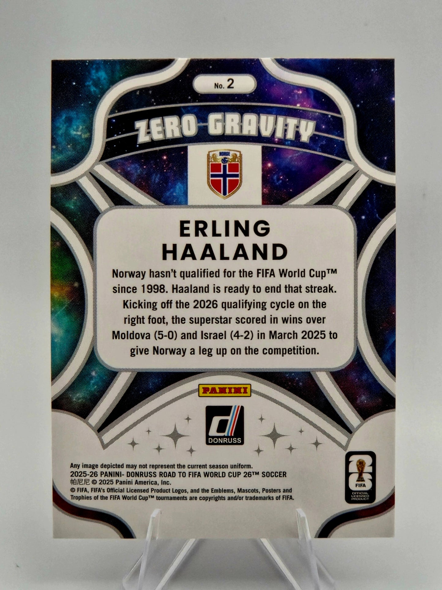 2025-26 Panini Donruss Road to FIFA World Cup 26 Erling Haaland Red Zero-Gravity Insert #2 Norway