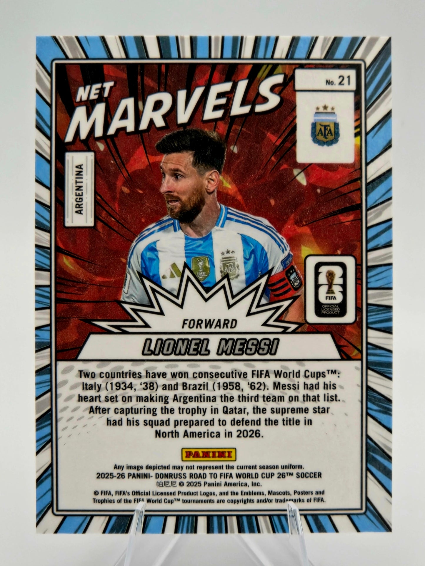 2025-26 Panini Donruss Road to FIFA World Cup 26 Lionel Messi Net Marvels Red Insert #21 Argentina