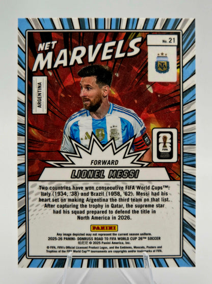 2025-26 Panini Donruss Road to FIFA World Cup 26 Lionel Messi Net Marvels Red Insert #21 Argentina