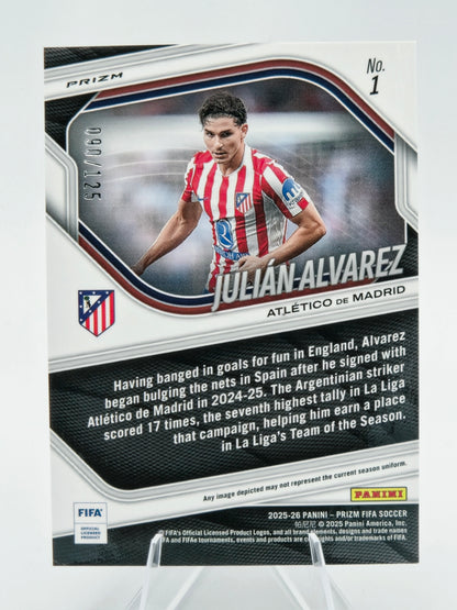 2025-26 Panini Prizm FIFA Julián Álvarez Orange Prizm 50/125 #1 Atlético de Madrid