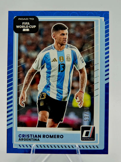 2025-26 Panini Donruss Road to FIFA World Cup 26 Cristian Romero Blue Pyramids 53/95 #162 Argentina