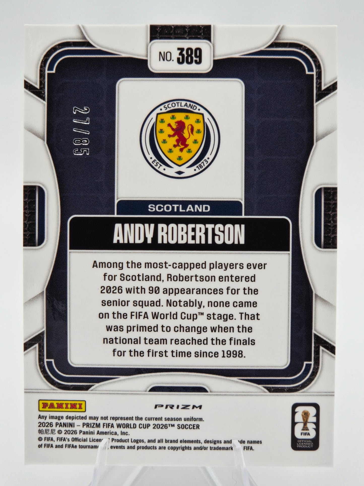 2026 Panini Prizm FIFA World Cup Andy Robertson Choice Red Prizm 27/85 #389 Scotland
