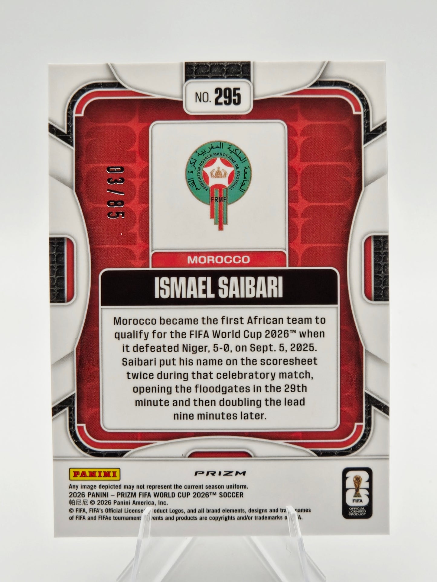 2026 Panini Prizm FIFA World Cup Ismael Saibari Choice Red Prizm 03/85 #295 Morocco