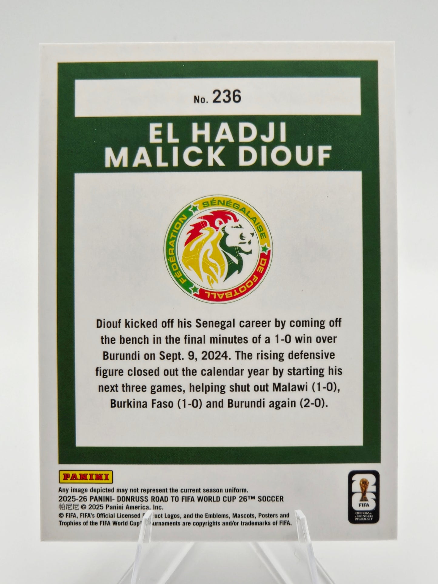 2025-26 Panini Donruss Road to FIFA World Cup 26 El Hadji Malick Diouf Rated Rookie Orange 86/99 #236 Senegal