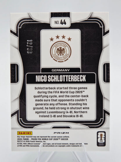 2026 Panini Prizm FIFA World Cup Nico Schlotterbeck Choice Blue Prizm 12/38 #44 Germany