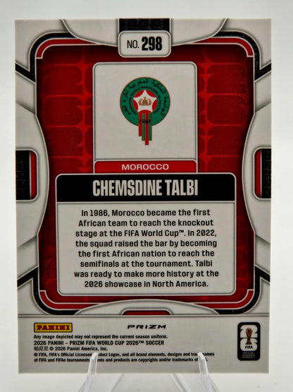 2026 Panini Prizm FIFA World Cup Chemsdine Talbi Rookie Choice Tiger Stripe Prizm Choice #298 Morocco