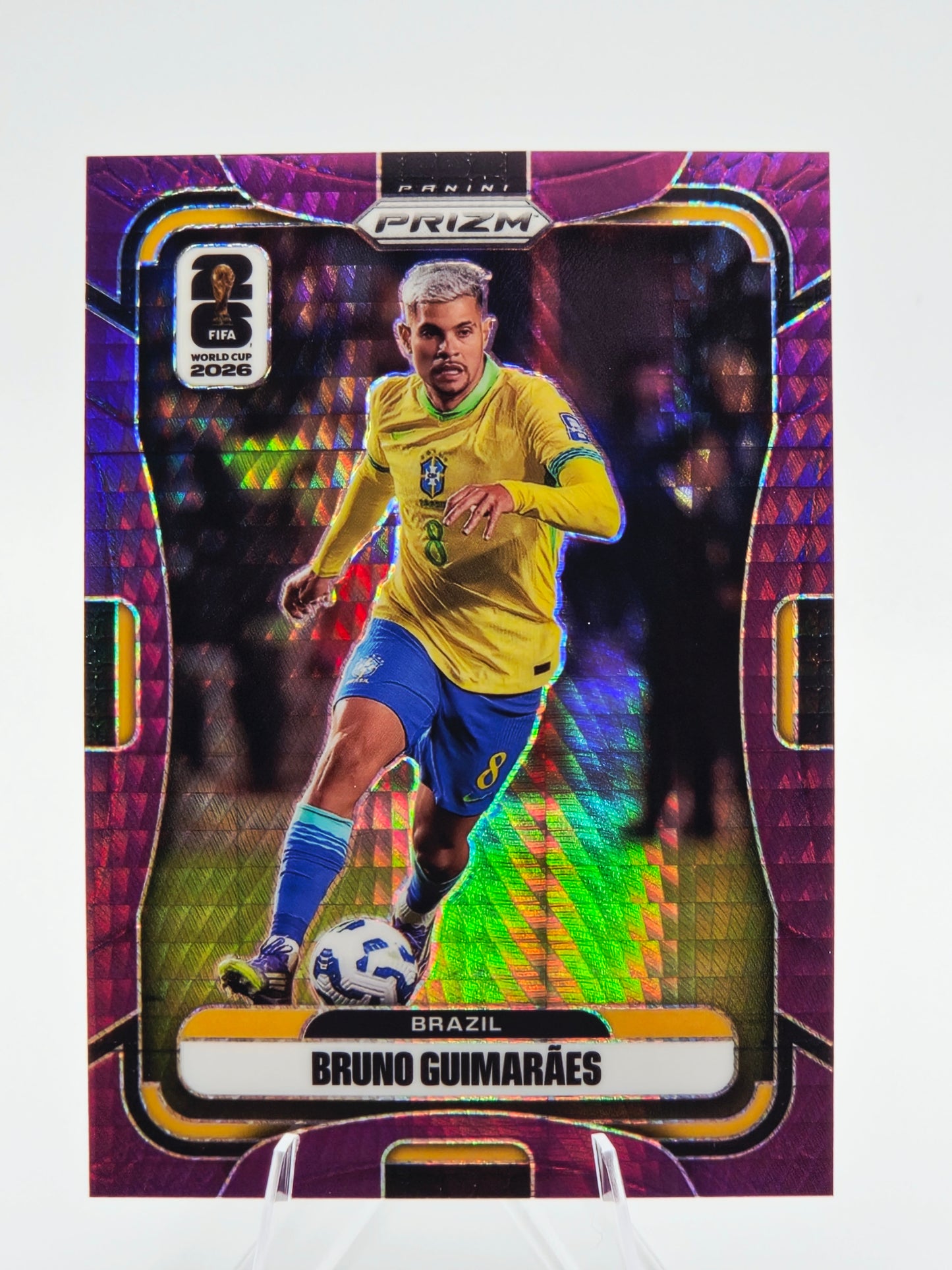 2026 Panini Prizm FIFA World Cup Bruno Guimarães Purple Hyper Prizm 096/299 #90 Brazil