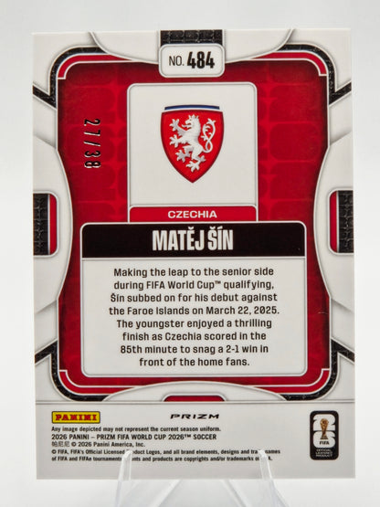2026 Panini Prizm FIFA World Cup Matěj Šín Rookie Choice Blue Prizm 27/38 #484 Czechia