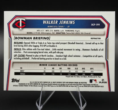 2026 Bowman Chrome Walker Jenkins Refractor 201/499 #BCP-199 Minnesota Twins