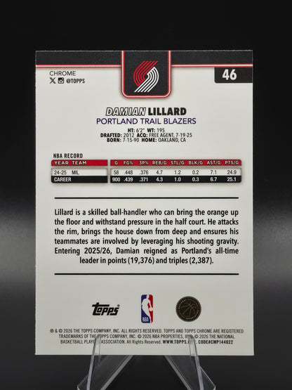 2026 Topps Chrome Update Damian Lillard #46 Portland Trail Blazers